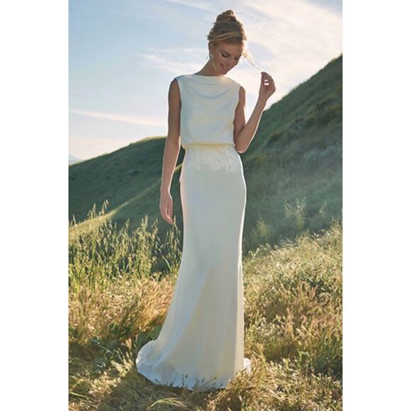 Tadashi Shoji Lilo Back Drape Wedding Gown Ivory 6 Elegant Formal Bridal - Picture 4 of 15